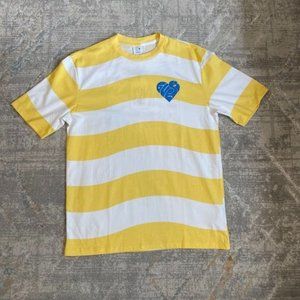 J Balvin/Guess T shirt - White&Yellow Stripes. Size Small